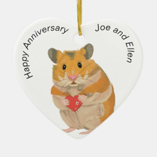 CuteLittle Hamster Holding a Heart Anniversary Keramik Ornament