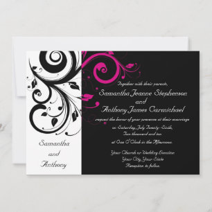 CuteNComfy Black Magenta Swirl Wedding Einladungen