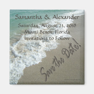 CuteNComfy Sand Writing on Beach, Save the Date Magnet