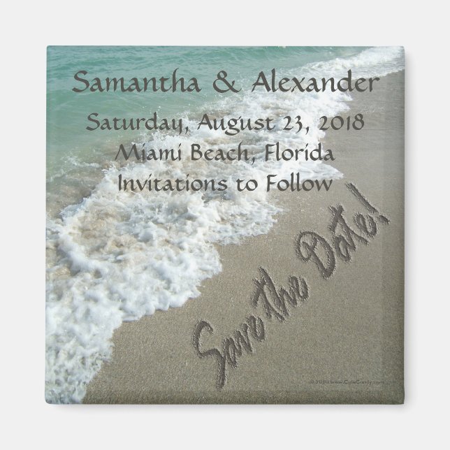 CuteNComfy Sand Writing on Beach, Save the Date Magnet (Vorne)
