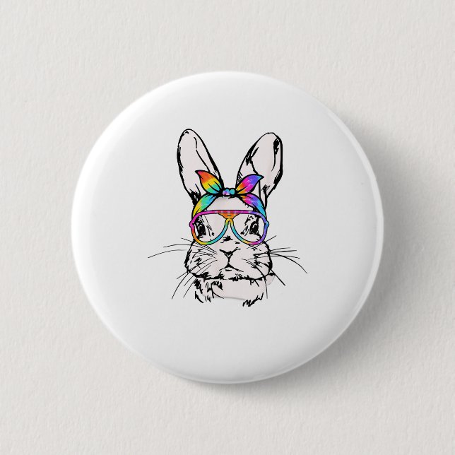 Cutes Bunny Messy Bun Gefärbte Krawatte Bandana Ra Button (Vorderseite)