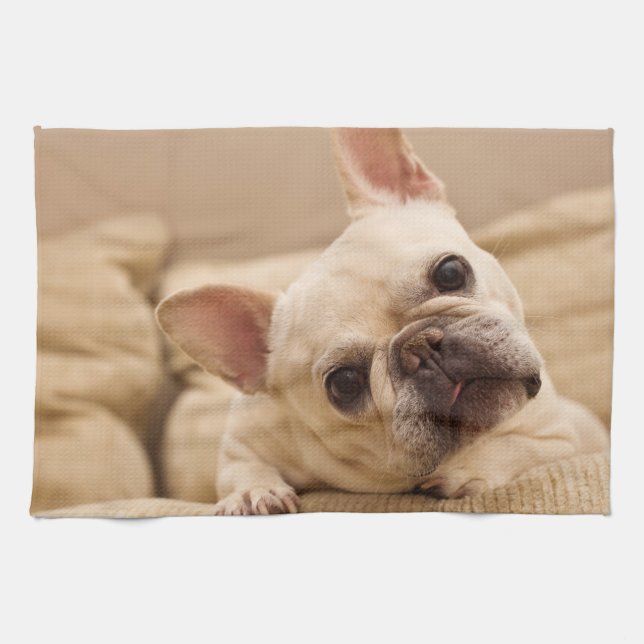 Cutest Baby Animals | French Bulldog Head Tilt Geschirrtuch (Horizontal)