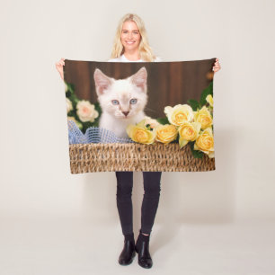 Cutest Baby Animals Kitten & Yellow Roses Fleecedecke