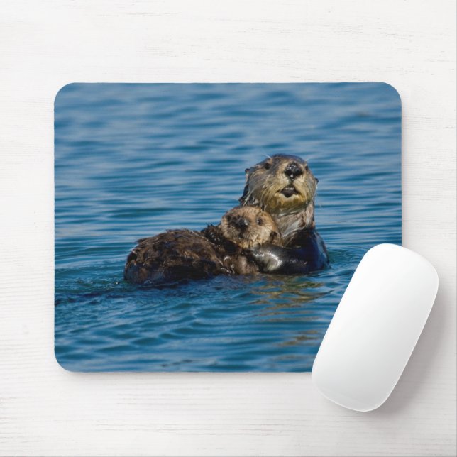 Cutest Baby Animals | Mother & Baby Sea Otter Mousepad (Mit Mouse)