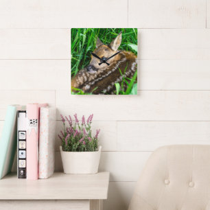 Cutest Baby Animals Roe Deer Baby Quadratische Wanduhr