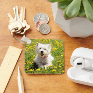 Cutest Baby Animals Westie Dog in Dandelions Schlüsselanhänger