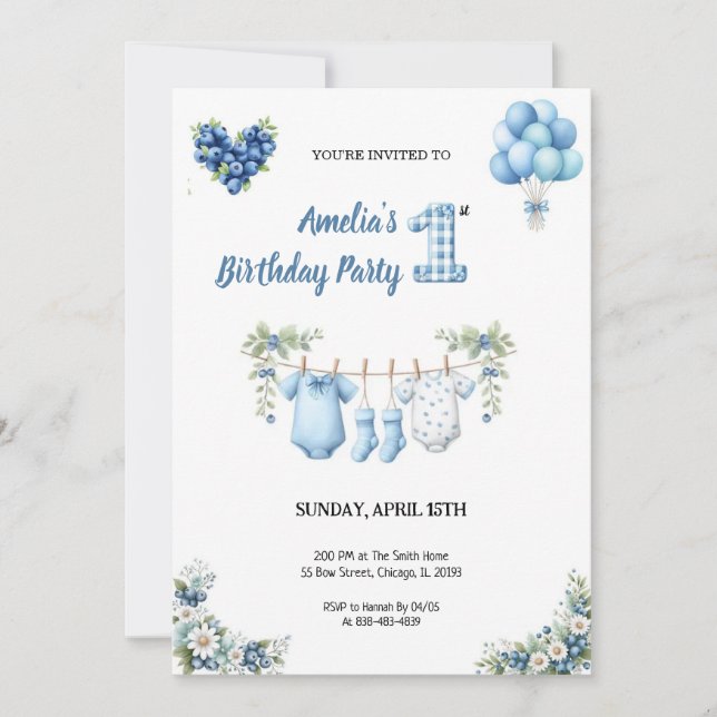 CUTEST BLUE BIRTHDAY PARTY Invitation Einladung (Vorderseite)