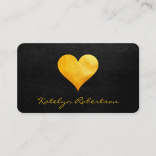 Cutesy Gold Heart Chic Black Texture Visitenkarte