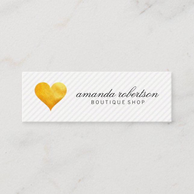 Cutesy Gold Heart Strip Muster Mini Visitenkarte (Vorderseite)