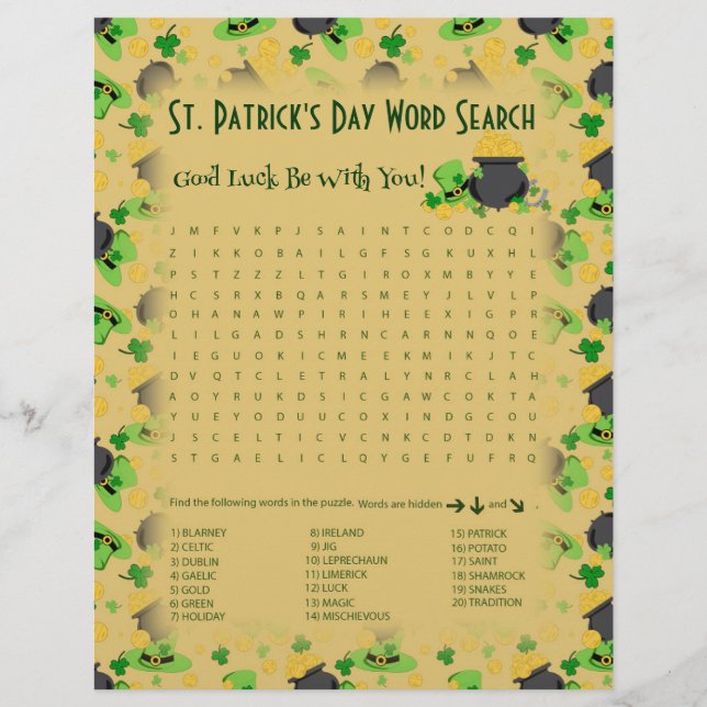 Cutesy Luck for Irish Word Search Game Flyer (Vorne)