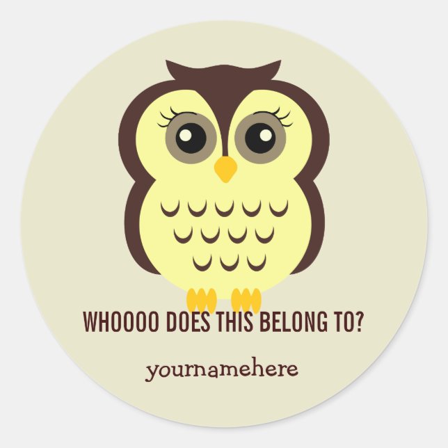 Cutesy Owl DAS GEHÖRT ZU Stickern Runder Aufkleber (Vorderseite)