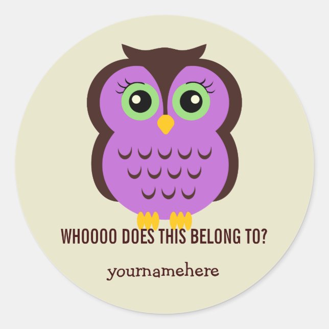 Cutesy Owl DAS GEHÖRT ZU Stickern Runder Aufkleber (Vorderseite)