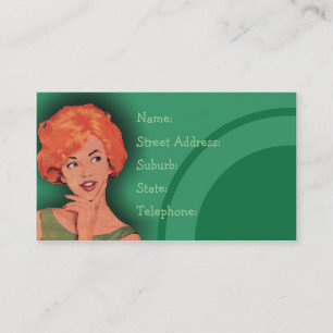 Cutesy Retro Redhead Friseurkarte Grün Terminkarte