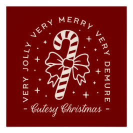 Cutesy Weihnachtscreme Zuckerrohrbogen rot Poster