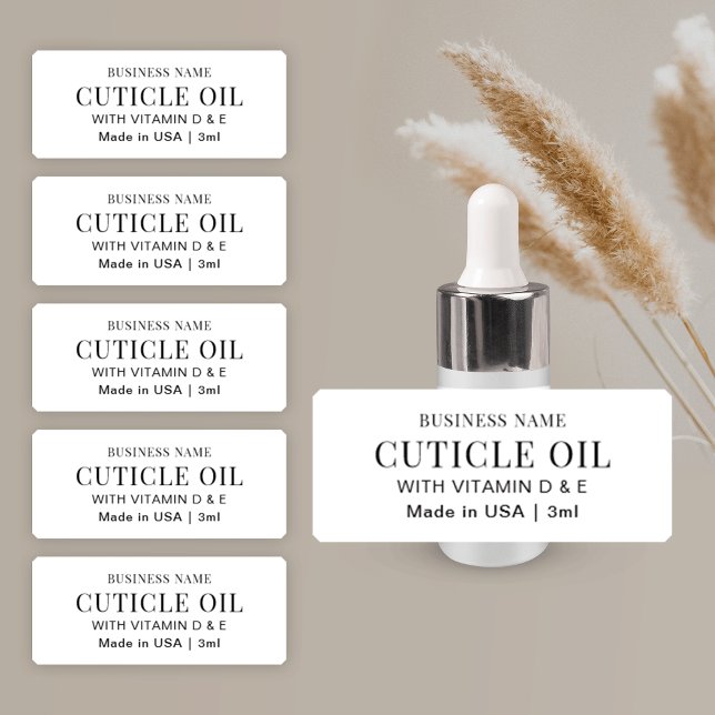 Cuticle Oil 3ml MINI Dropper Flasche Aufkleber (Simple nail and cuticle oil dropper bottle product label with fully editable design)