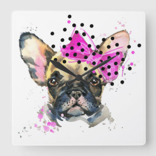 Cutie French Bull Dog Quadratische Wanduhr