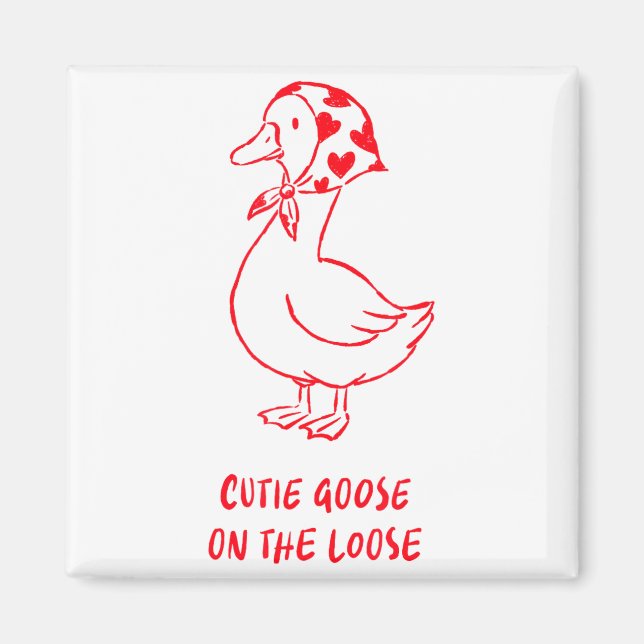 Cutie Goose Valentine Hearts Bandana Cute Barnyard Magnet (Vorne)
