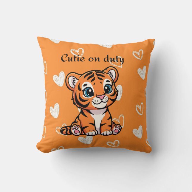 Cutie on Duty Throw Pillow | Adorable Baby Tiger  Kissen (Vorderseite)