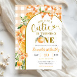 Cutie Orange Gingham 1st birthday Einladung<br><div class="desc">Cutie Orange Gingham 1st birthday invitation,  Our Little Cutie Is Turning One Birthday,  Editable Orange Birthday Invite</div>