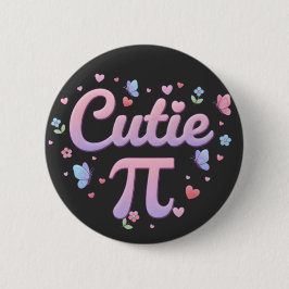 Cutie Pi Symbol Math Pun Pink Butterfly Hearts Button