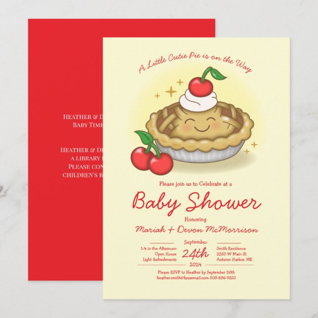 Cutie Pie Baby Shower Kirsche Einladung (Vorne/Hinten)