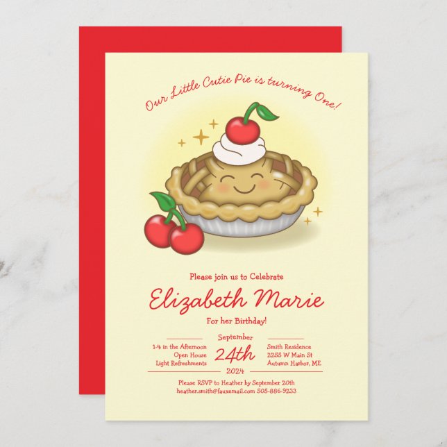 Cutie Pie Birthday Party Kids Cherry Einladung (Vorne/Hinten)