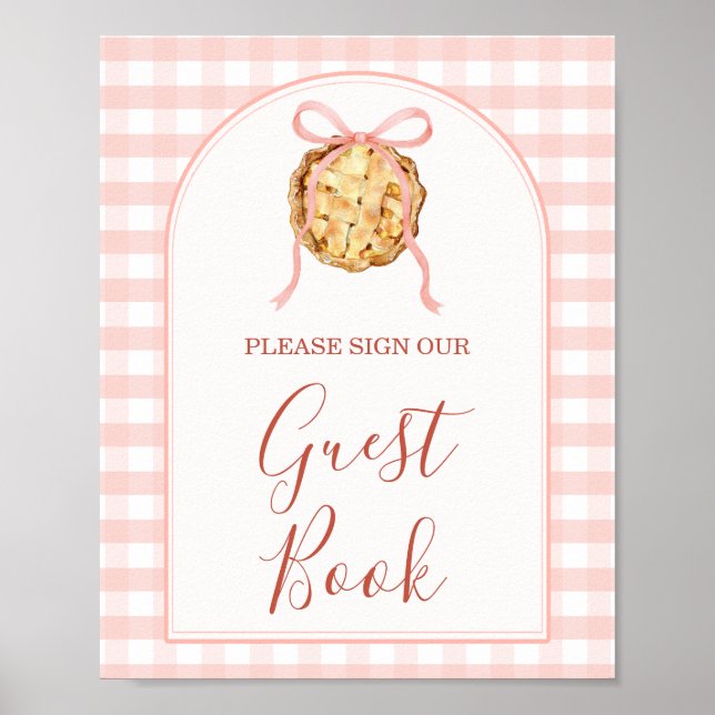 Cutie Pie Pastel Pink Bow Gingham Fall Guest Book Poster (Vorne)