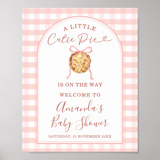 Cutie Pie Pastel Pink Gingham Baby Shower Welcome Poster (Vorne)