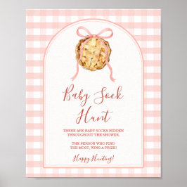 Cutie Pie Pastel Pink Gingham Fall Baby Sock Hunt Poster