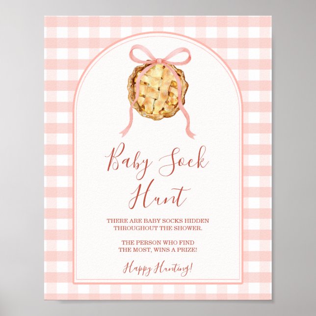 Cutie Pie Pastel Pink Gingham Fall Baby Sock Hunt Poster (Vorne)