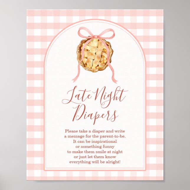 Cutie Pie Pastel Pink Gingham Late Night Diapers Poster (Vorne)