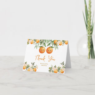 Cuties Orange Zwei kleine Zwillinge Baby Shower Fl Dankeskarte