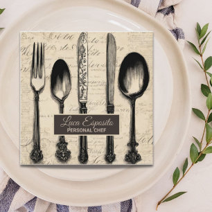 Cutlery Catering Restaurant Caterer Persönlicher K Quadratische Visitenkarte