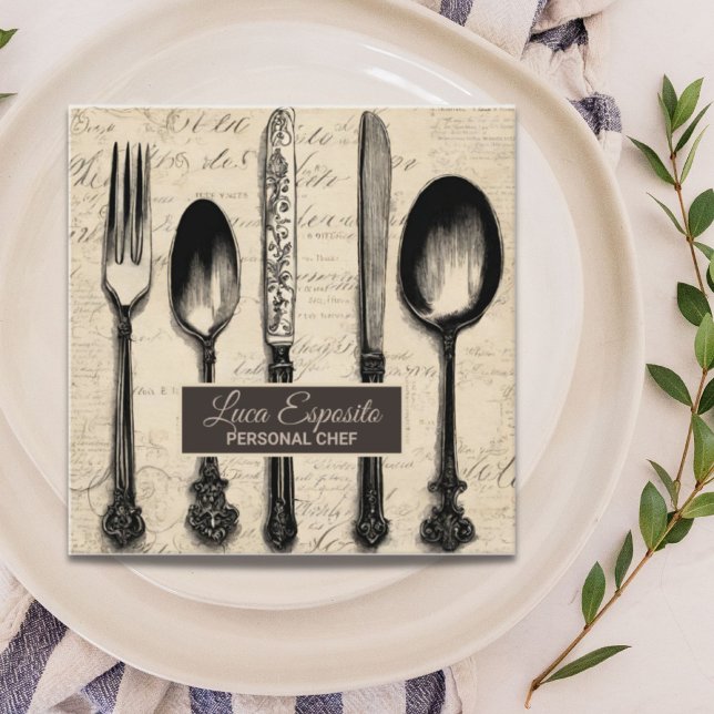 Cutlery Catering Restaurant Caterer Persönlicher K Quadratische Visitenkarte (Von Creator hochgeladen)