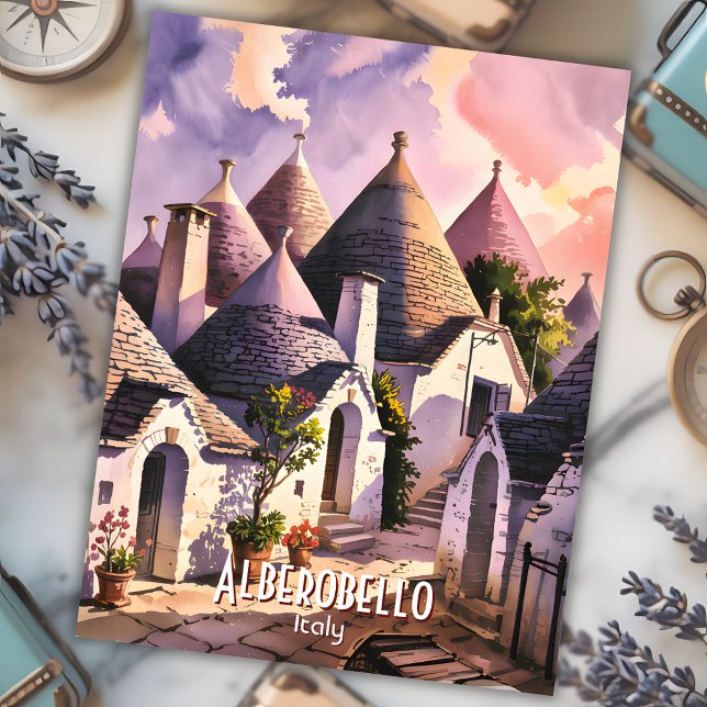 Cutom Alberobello Trulli Houses Italy Watercolor Postkarte (Cutom Alberobello Trulli Houses Italy Watercolor Postcard)