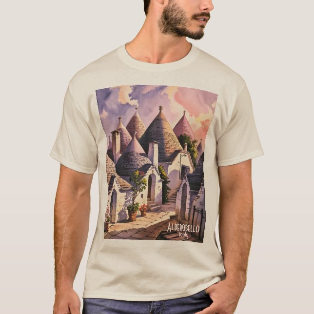 Cutom Alberobello Trulli Houses Italy Watercolor T-Shirt (Vorderseite)