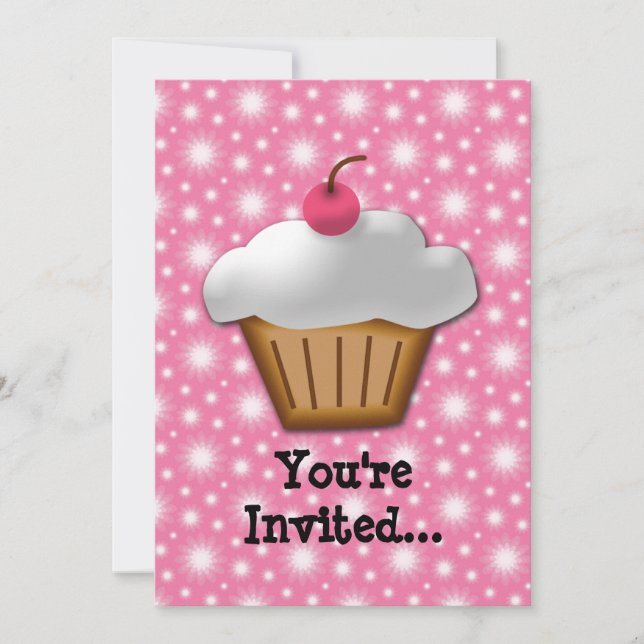 Cutout Cupcake mit rosa Kirsche oben Einladung (Vorderseite)