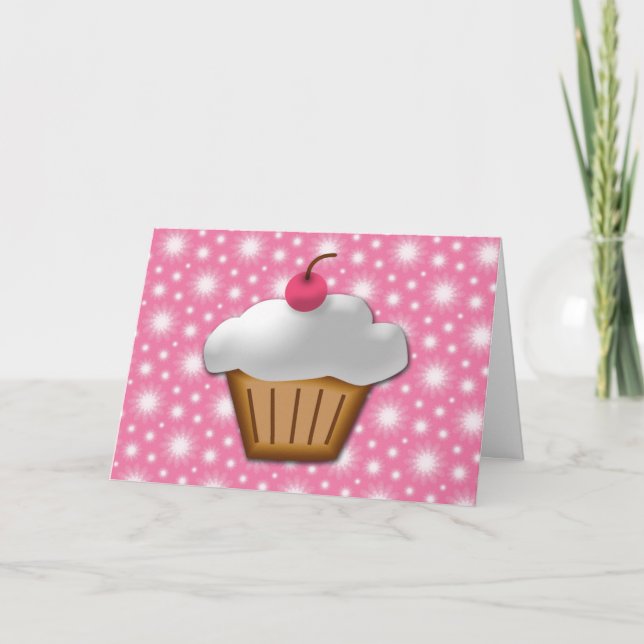 Cutout Cupcake mit rosa Kirsche oben Karte (Vorderseite)