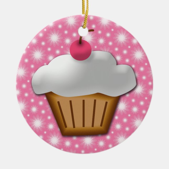 Cutout Cupcake mit rosa Kirsche oben Keramik Ornament (Vorne)