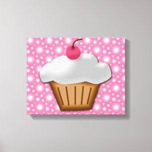 Cutout Cupcake mit rosa Kirsche oben Leinwanddruck