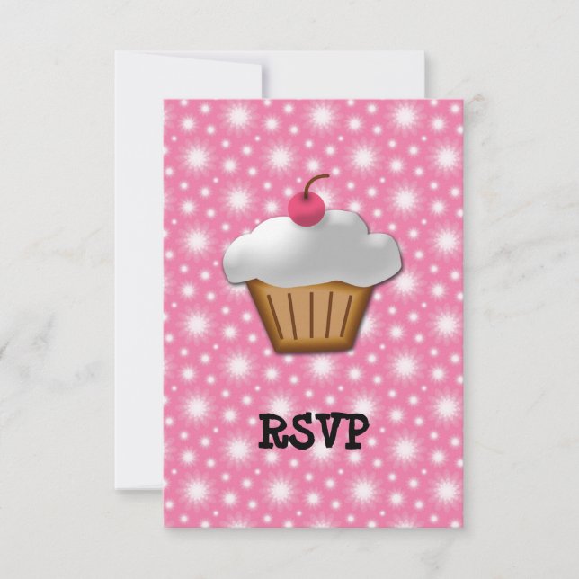 Cutout Cupcake mit rosa Kirsche oben RSVP Karte (Vorderseite)