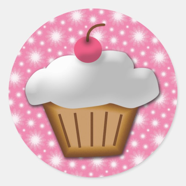 Cutout Cupcake mit rosa Kirsche oben Runder Aufkleber (Vorderseite)