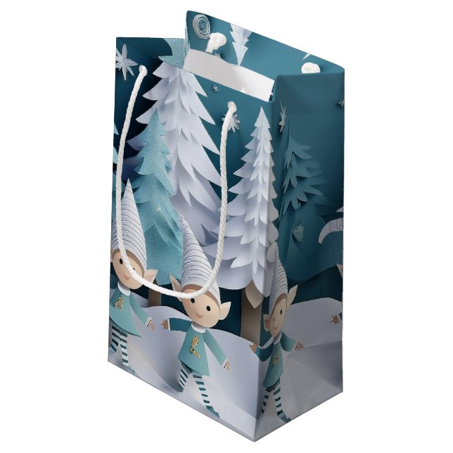 Cutout Elves in the Snow Christmas  Kleine Geschenktüte (Rückseite Schrägansicht)