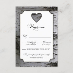 Cutout Heart Birch Tree Bark Wedding RSVP Cards Karte