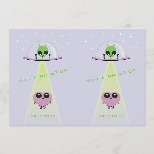 Cuttable UFO Kids Valentine Cards | Purple Dankeskarte (Vorderseite)