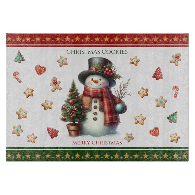 Cutting Board Small Snowman and Christmas Cookies Schneidebrett (Vorderseite)