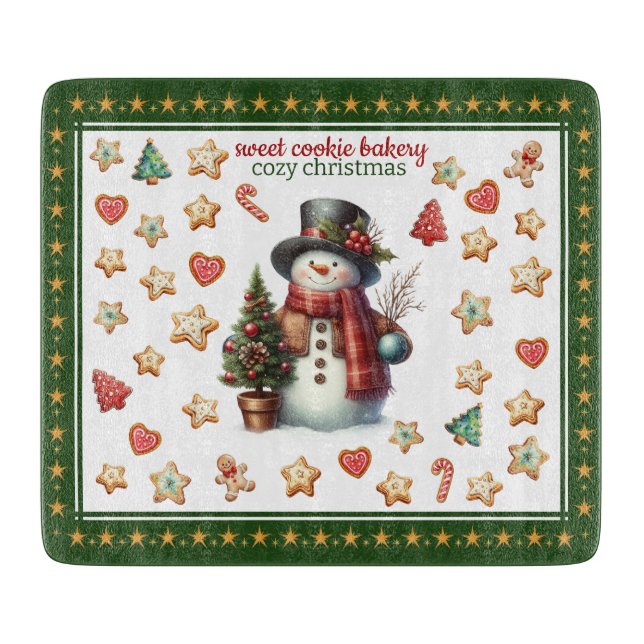 Cutting Board Square Snowman and Christmas Cookies Schneidebrett (Vorderseite)