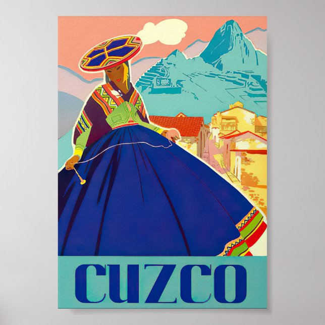 Cuzco Peru Retro Vintage Travel Poster (Vorne)