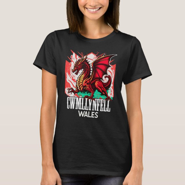 Cwmllynfell Wales Welsh Flag Y Ddraig Goch Dragon T-Shirt (Vorderseite)