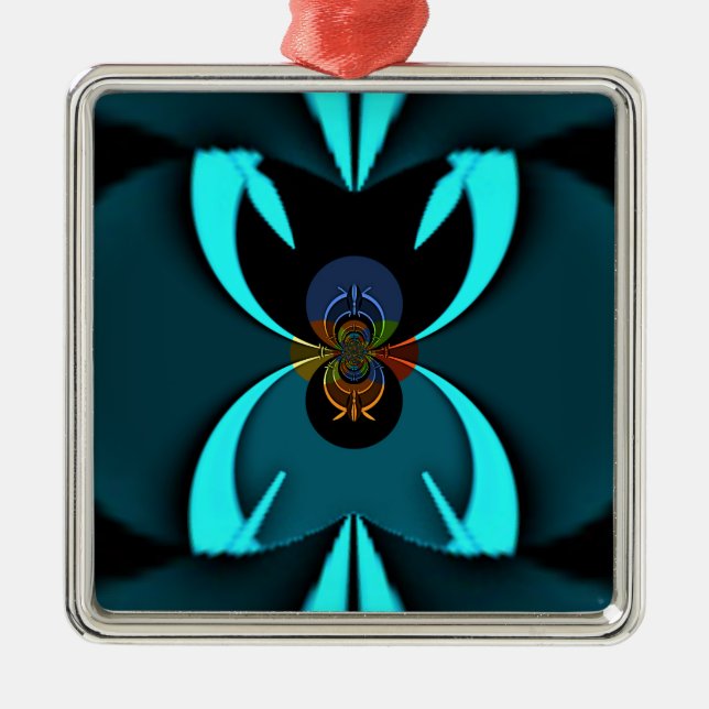 Cyan Abstrakt Art Print Silbernes Ornament (Vorne)